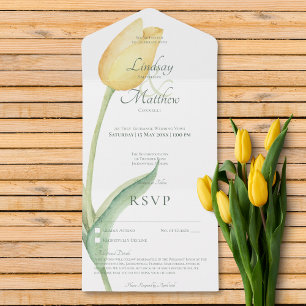 Invitación Todo En Uno Tulipán amarillo pálido solo moderno sin cena con