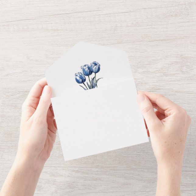 Invitación Todo En Uno Tulipanes en azul delft (Apertura)
