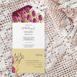 Invitación Todo En Uno Tulipanes morados Elegante acuarela pintada a mano