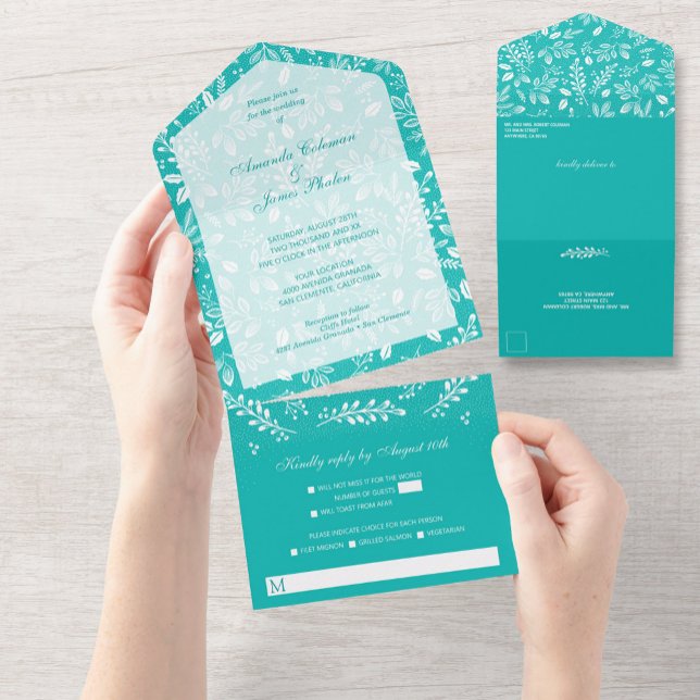 Invitación Todo En Uno Turquesa sin sobres Boda (Subido por el creador)