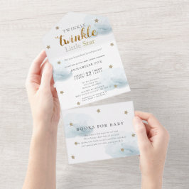 Invitación Todo En Uno Twinkle Little Star Blue Book Baby Shower