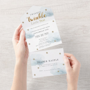 Invitación Todo En Uno Twinkle Little Star Blue Diaper Baby Shower