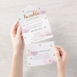 Invitación Todo En Uno Twinkle Little Star Pink Book Baby Shower
