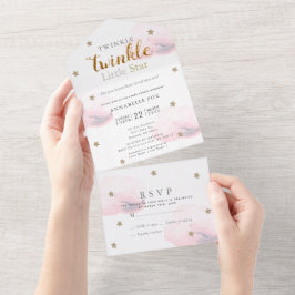 Invitación Todo En Uno Twinkle Little Star Pink RSVP Baby Shower
