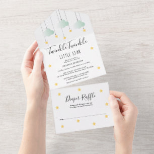 Invitación Todo En Uno Twinkle Twinkle Baby Shower Neutral