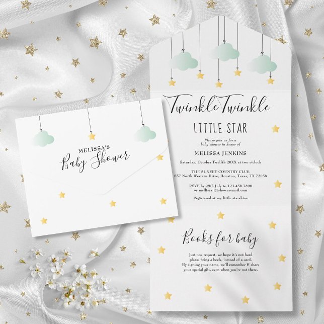 Invitación Todo En Uno Twinkle Twinkle Neutral Baby Shower (Twinkle Twinkle Neutral Baby Shower All In One Invitation)