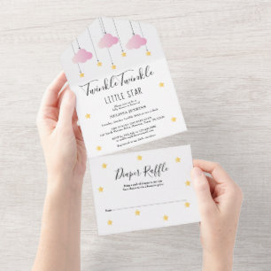 Invitación Todo En Uno Twinkle Twinkle Niña Rosa Baby Shower