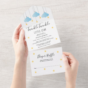 Invitación Todo En Uno Twinkle Twinkle Niño Azul Baby Shower