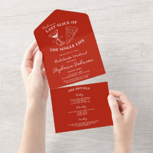 Invitación Todo En Uno Última pieza roja de la soltera de la vida