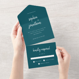 Invitación Todo En Uno Un guión Minimalista moderno profundamente Verde a
