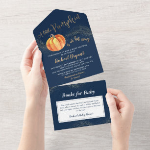 Invitación Todo En Uno Un pequeño Baby Shower azul de la Marina de Oro de