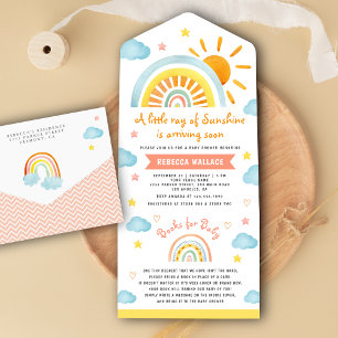 Invitación Todo En Uno Un pequeño rayo de sol Boho Baby Shower Arcoíris