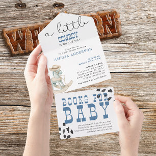 Invitación Todo En Uno Un Vaquero Está En El Camino De La Baby Shower Occ