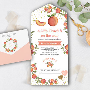 Invitación Todo En Uno Una pequeña melocotón está en camino Baby Shower