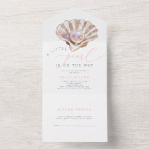 Invitación Todo En Uno Una pequeña perla está en camino Baby Shower