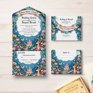 Invitación Todo En Uno Una Vez, El Boda Fairytale Castle Woodland