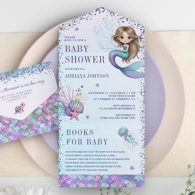 Invitación Todo En Uno Under the Sea Cute Mermaid Baby Shower (Subido por el creador)