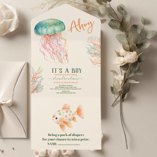 Invitación Todo En Uno Under the Sea Ocean Animals Baby Shower