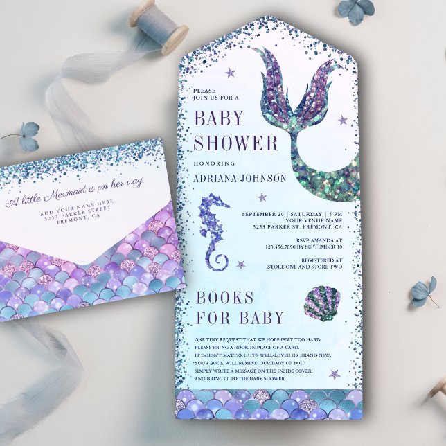 Invitación Todo En Uno Under the Sea Purple Mermaid Baby Shower (Subido por el creador)