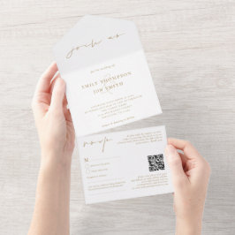 Invitación Todo En Uno Únete al Boda Minimalista del guión dorado
