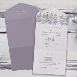 Invitación Todo En Uno URL del sitio web de Watercolor Floral Wisteria Pr