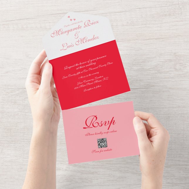 Invitación Todo En Uno Valentines de boda con caligrafía simple (desgarro)
