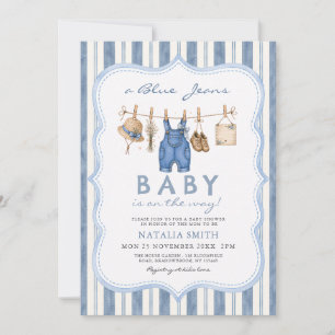 Invitación Todo en Uno Vaqueros Bebé Azul Fiesta de Bebé