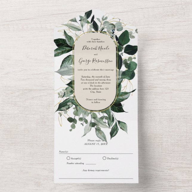 Invitación Todo En Uno Vegetación acuática Boda Boho Arched (Interior)