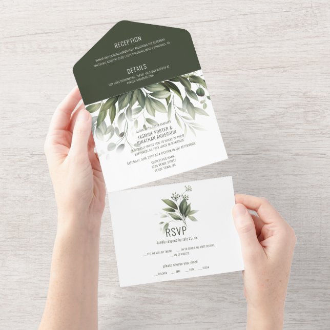 Invitación Todo En Uno Vegetación acuática deja Boda (desgarro)