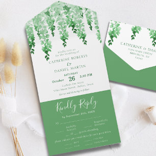 Invitación Todo En Uno Vegetación acuática Elegante Boda floral