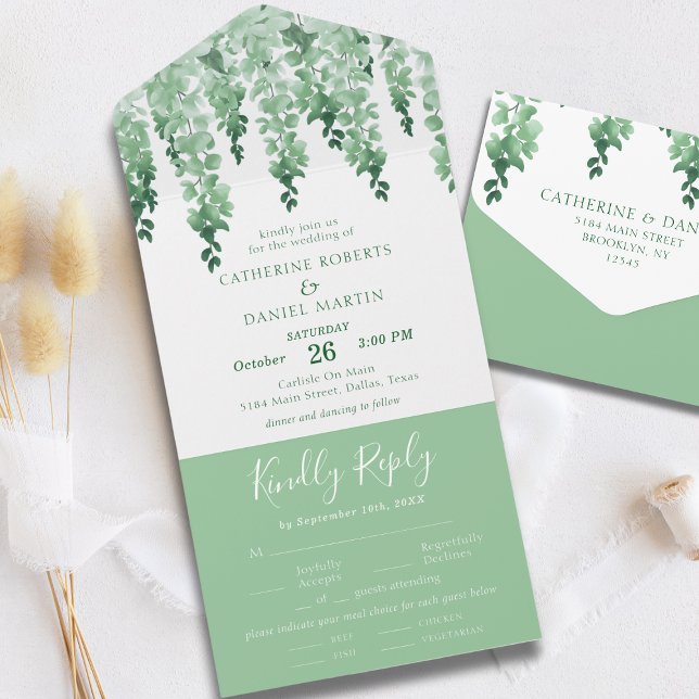 Invitación Todo En Uno Vegetación acuática Elegante Boda floral (Subido por el creador)