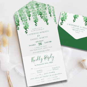 Invitación Todo En Uno Vegetación de color de agua Boda de flores oscuras