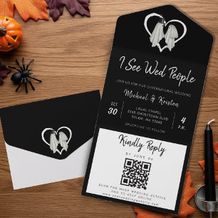 Invitación Todo En Uno Veo A Wed People Gótico Fantasma Boda Halloween
