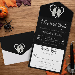 Invitación Todo En Uno Veo A Wed People Gótico Fantasma Boda Halloween