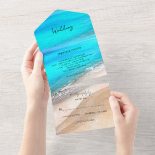Invitación Todo En Uno Verano costero de playa 3 en 1 invitación de matri