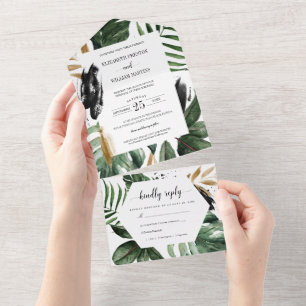 Invitación Todo En Uno Verano de hojas tropicales Boda con RSVP