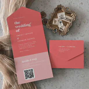 Invitación Todo En Uno Verano retro Boda rosado caliente