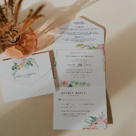 Invitación Todo En Uno Verano ruboroso | Boda floral acuarela