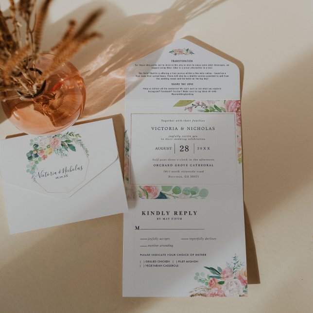 Invitación Todo En Uno Verano ruboroso | Boda floral acuarela (Subido por el creador)