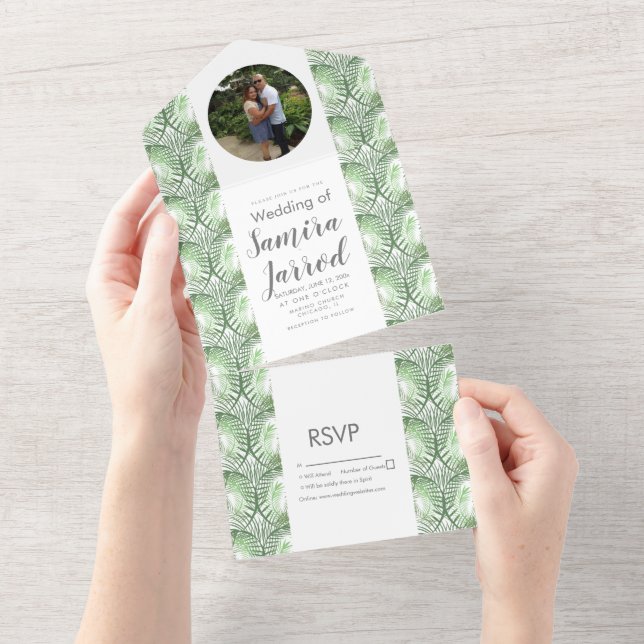 Invitación Todo En Uno Verano Vegetación Tropical Palma Foto Boda (desgarro)