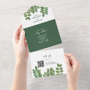 Invitación Todo En Uno Verde acuático moderno Boda verde esmeralda