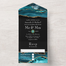 Invitación Todo En Uno Verde azulado - Todo turquesa y Boda de piedra de 