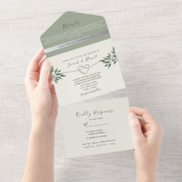 Invitación Todo En Uno Verde Botánico Salvia Foto Boda