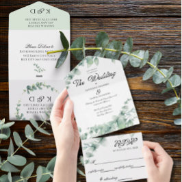 Invitación Todo En Uno Verde de eucalipto Boda elegante