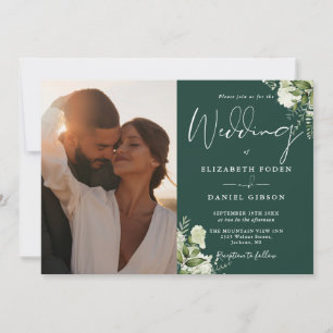 Invitación Todo en uno Verde Esmeralda Foto Boda Vegetación