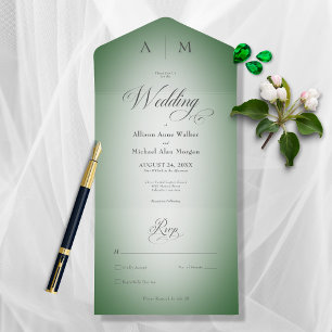 Invitación Todo En Uno Verde esmeralda y blanco desenfoque moderno sin ce