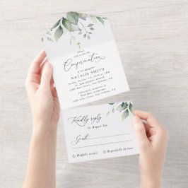 Invitación Todo En Uno Verde, Hojas de Eucalipto, Boho, Confirmación