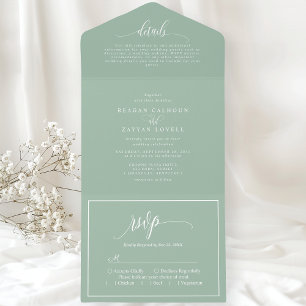 Invitación Todo En Uno Verde menta polvoriento simple moderno guión