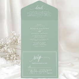 Invitación Todo En Uno Verde menta polvoriento simple moderno script