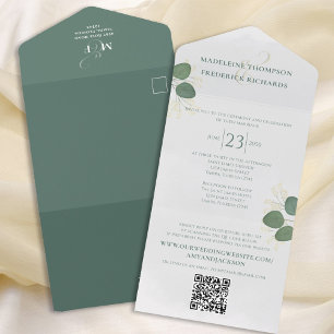 Invitación Todo En Uno Verde Minimalista simple moderno RSVP de código